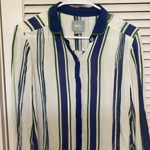 Maeve retro Blue and Green Button Down Blouse - Picture 3 of 9